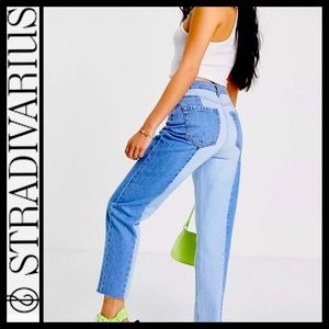 ASOS Stradivarius High Rise Two-Tone Mom Jeans
